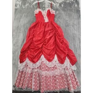 Vintage JCPenney Satin Lace Spaghetti Strap Sweetheart Gown Size 9/10 XS Red